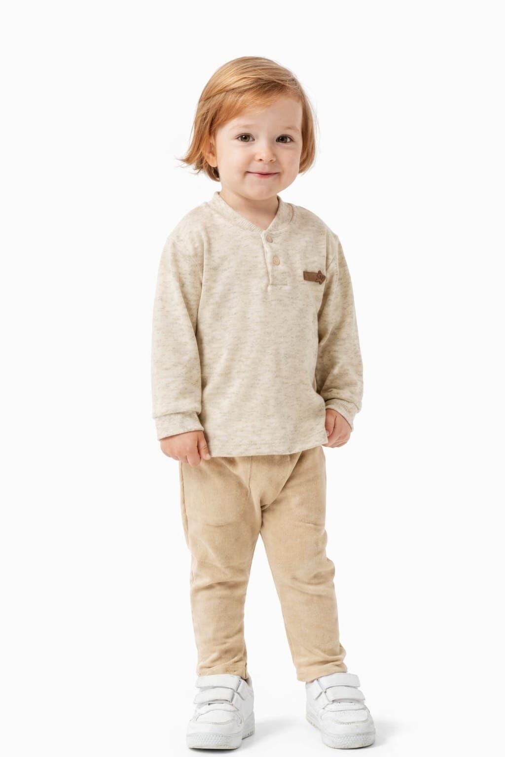 BEBEK UZUN KOLLU TİŞÖRT PANTOLON 2'Lİ TAKIM Bej - 24-36 ay