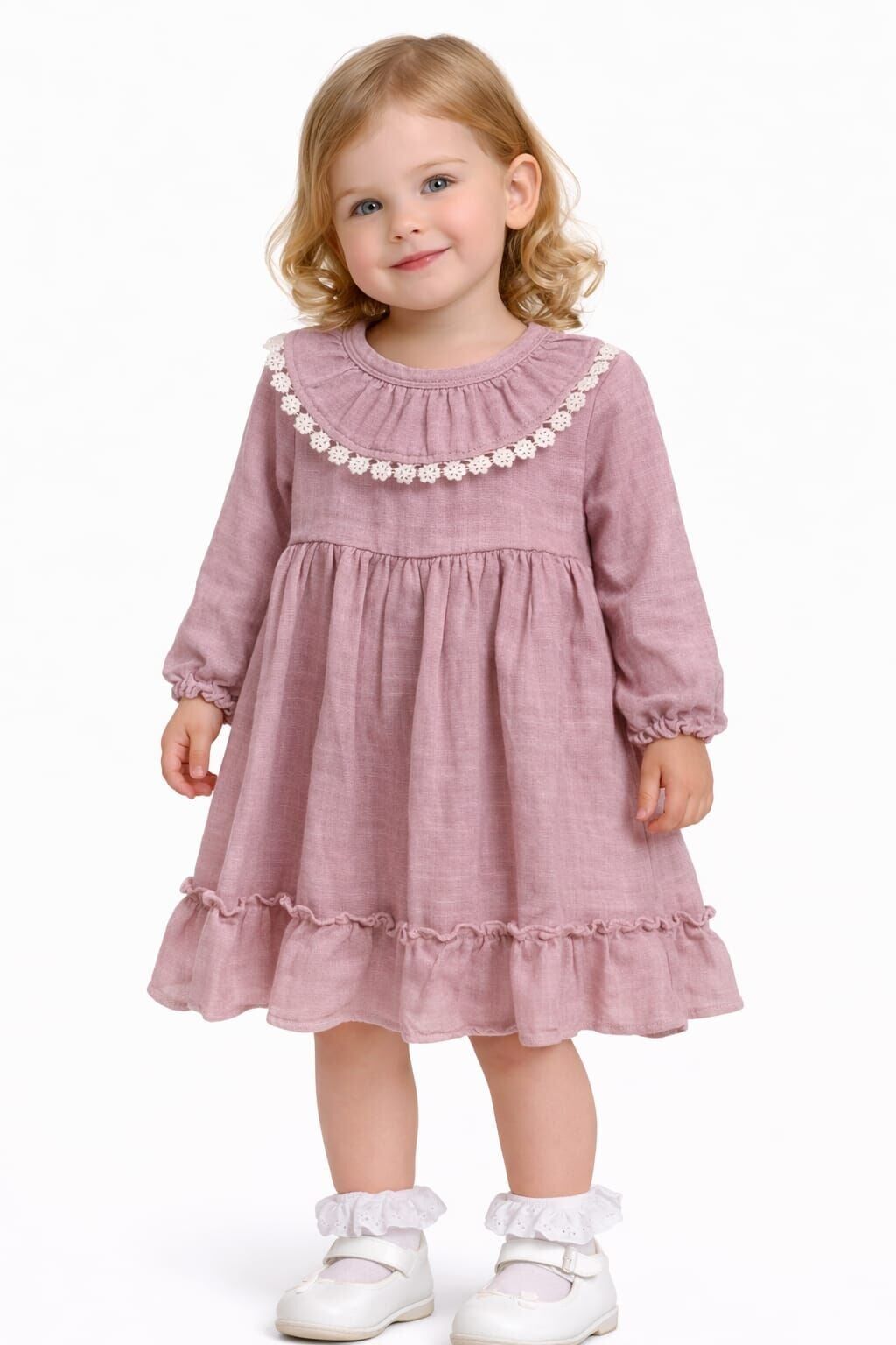 Vinel Kız Bebek Elbise 18 Ay - Koyu pempe