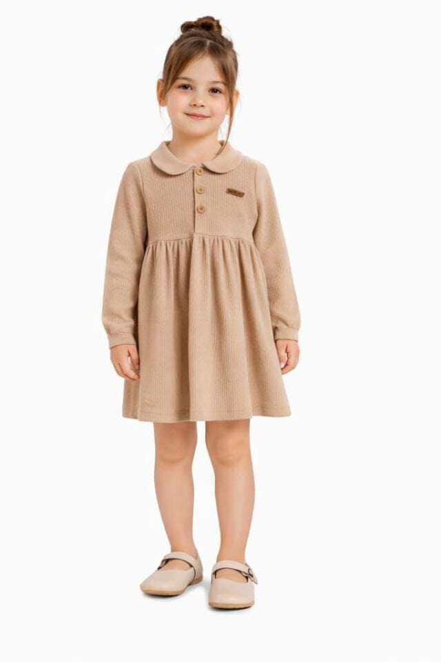 KIZ  ÇOCUK & BEBEK PUMUK ELBİSE Kahverengi - 5 Yaş