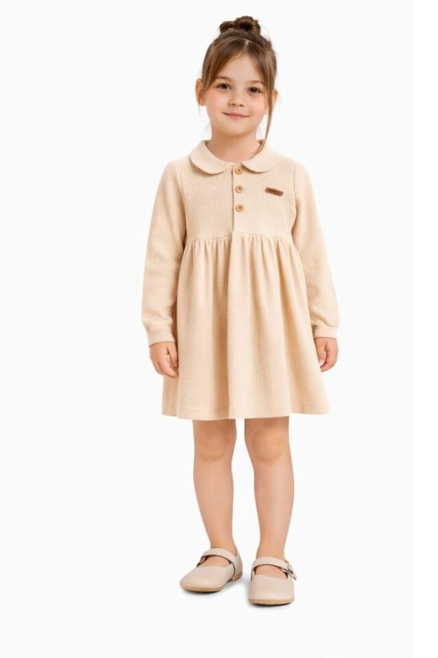 KIZ  ÇOCUK & BEBEK PUMUK ELBİSE Krem - 5 Yaş