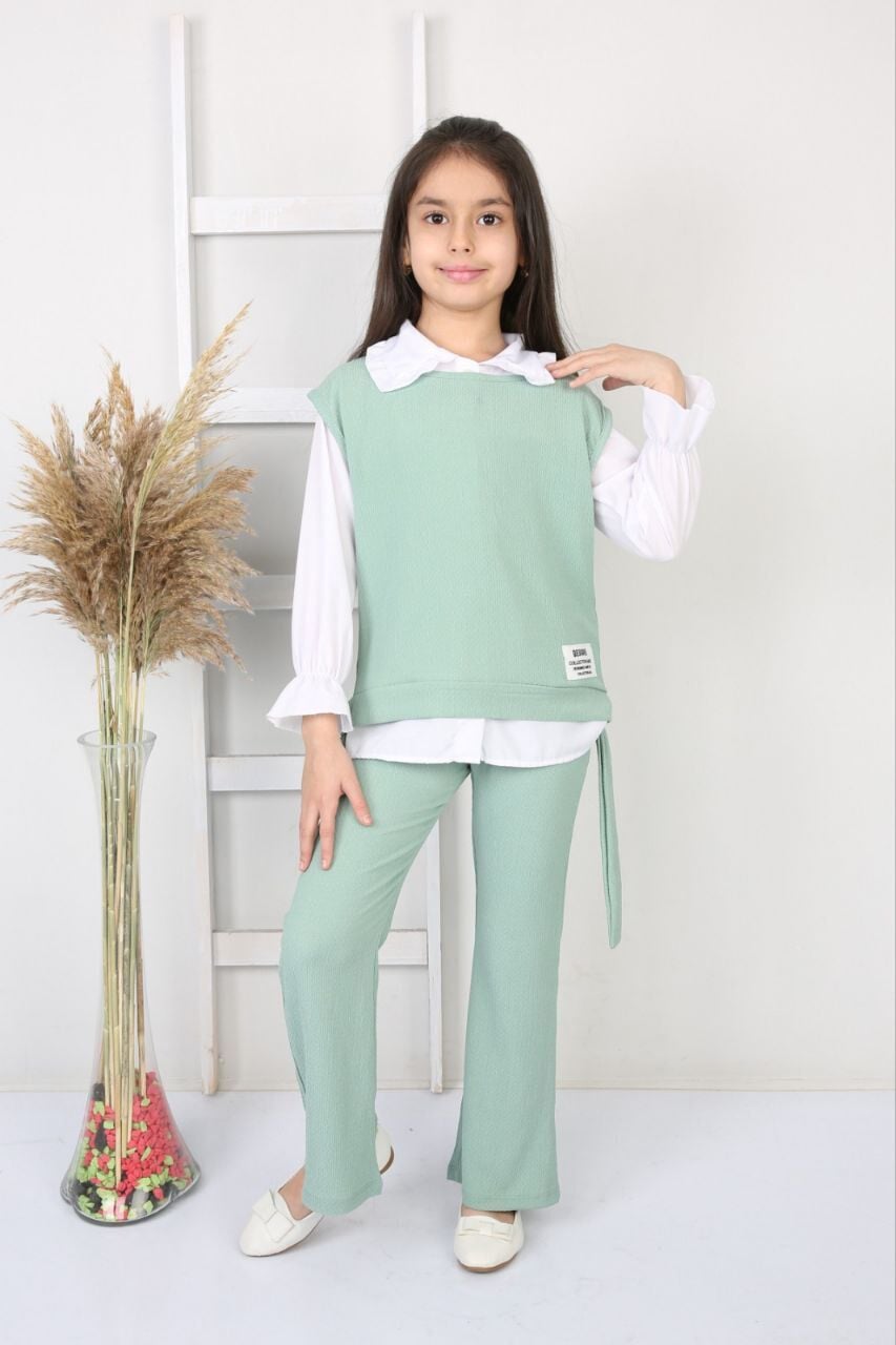 Zenit Kız Çocuk 3'lü Takım Bürümcük Kumaş Su Yeşili - 6 Yaş