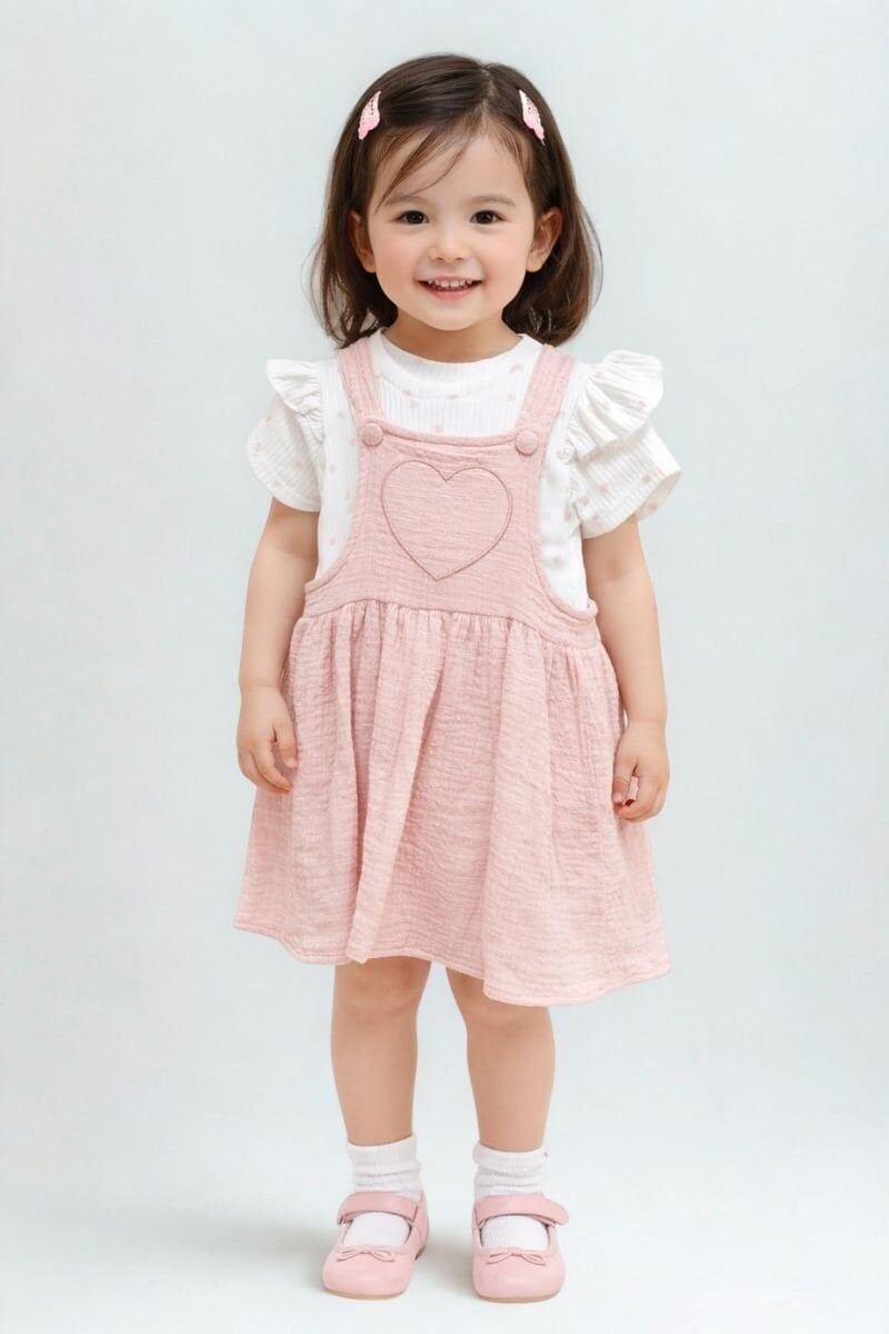 Rovela Kız Çocuk ve Bebek Flam 2’li Jile Elbise 4 Yaş - Pembe