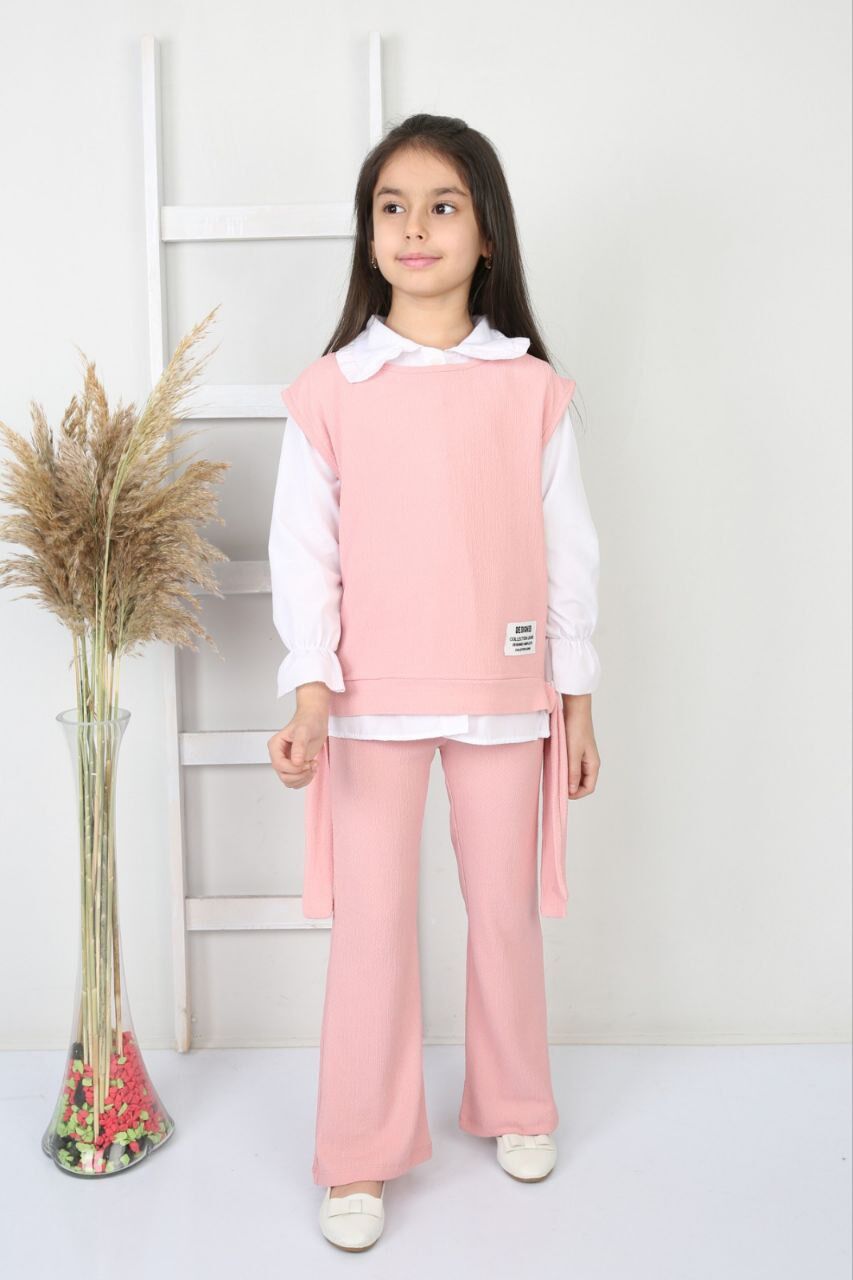 Zenit Kız Çocuk 3'lü Takım Bürümcük Kumaş Toz pembe - 4 Yaş