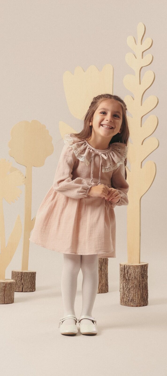 %100 Pamuk Bebe Yakalı Müslin Elbise Pembe - 18 Ay