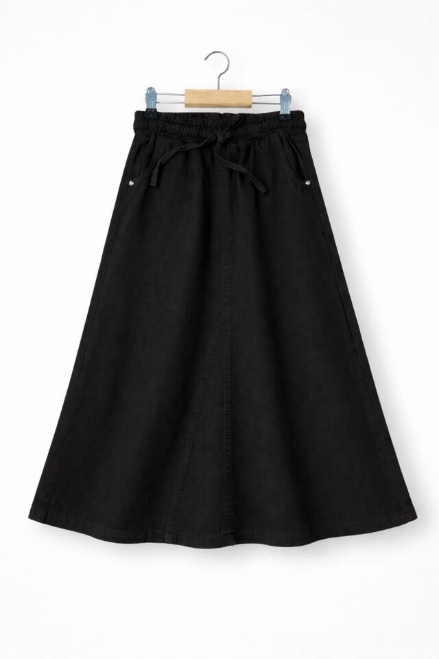 BELİ LASTİKLİ KOT A KESİM KLOŞ ETEK Bej - 12 Yaş