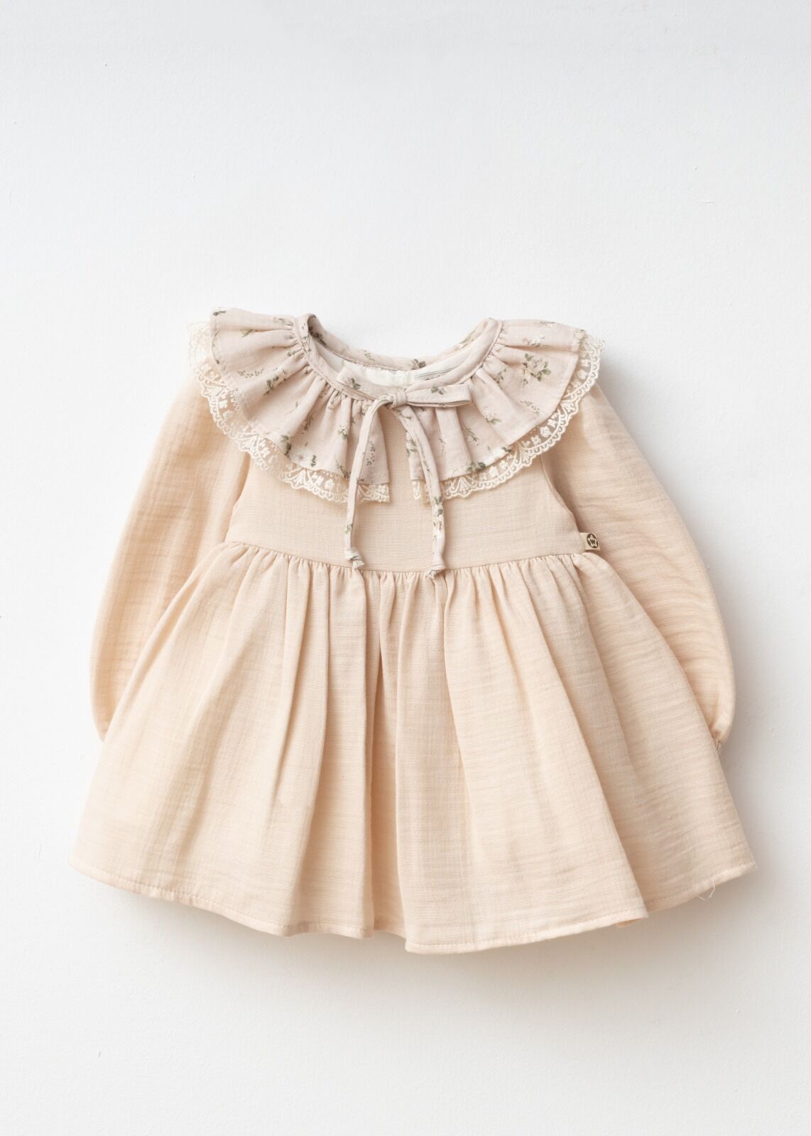 %100 Pamuk Bebe Yakalı Müslin Elbise Ekru - 24 Ay