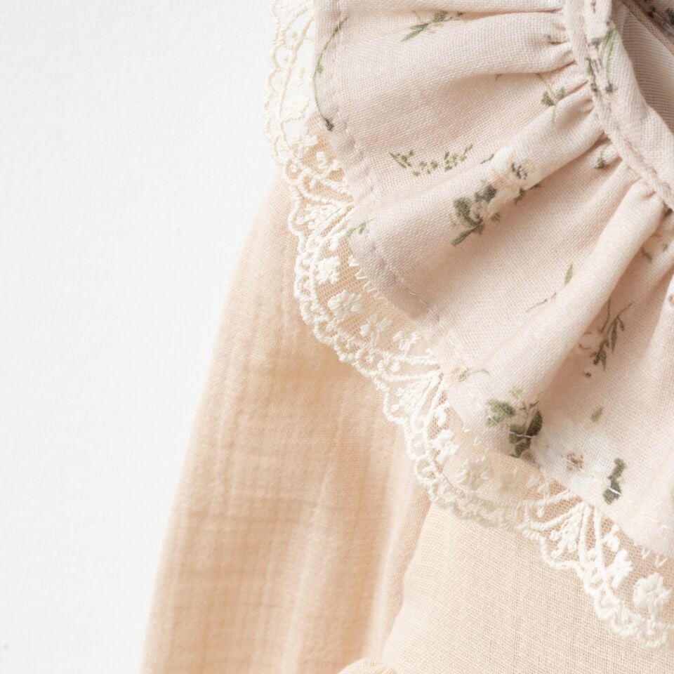 %100 Pamuk Bebe Yakalı Müslin Elbise Ekru - 24 Ay