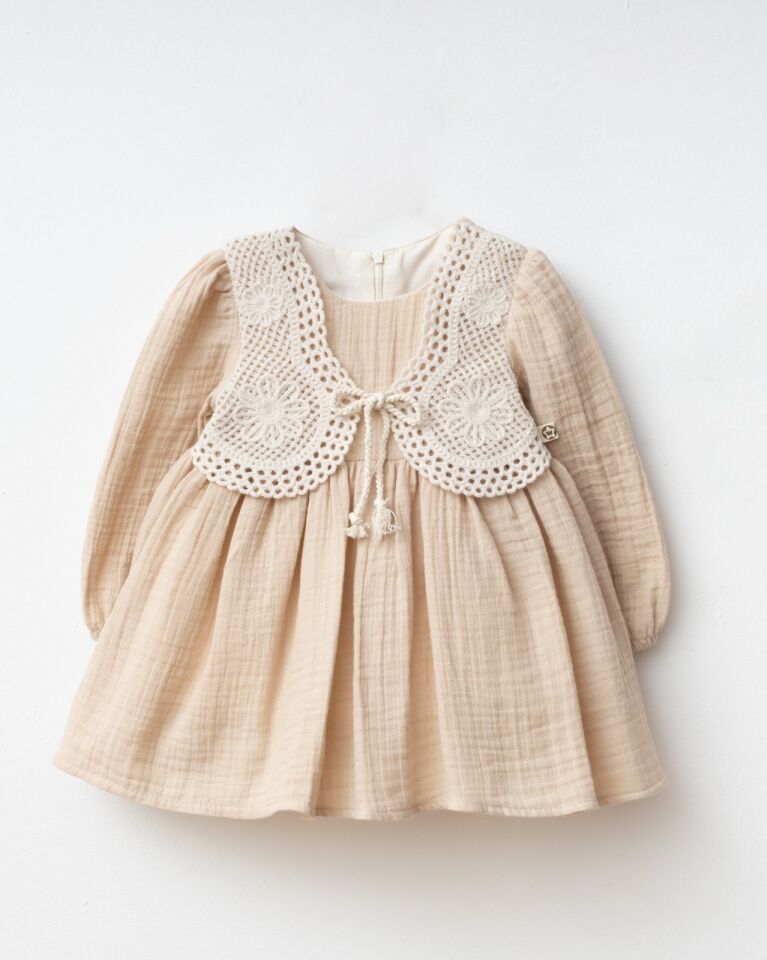 %100 Pamuk Müslin Kumaş Örme Yelekli Elbise