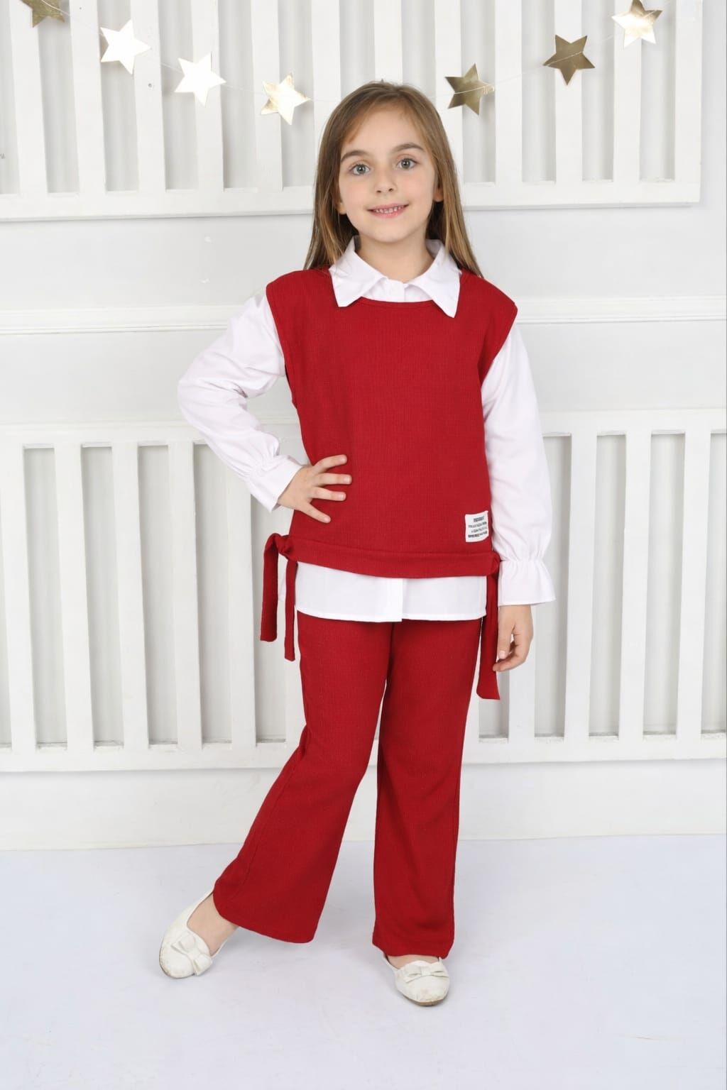 Zenit Kız Çocuk 3'lü Takım Bürümcük Kumaş Kırmızı - 10 Yaş