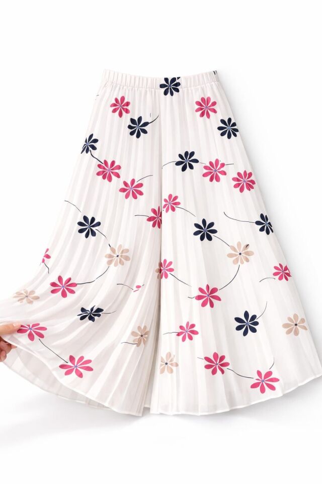 PİLİSELİ ŞİFON ETEKLİ PANTOLON Pembe - 11 Yaş