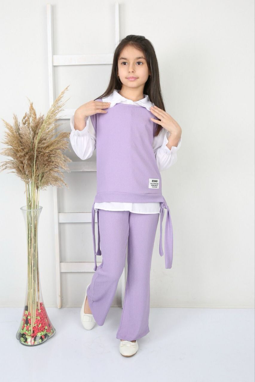 Zenit Kız Çocuk 3'lü Takım Bürümcük Kumaş Lila - 6 Yaş
