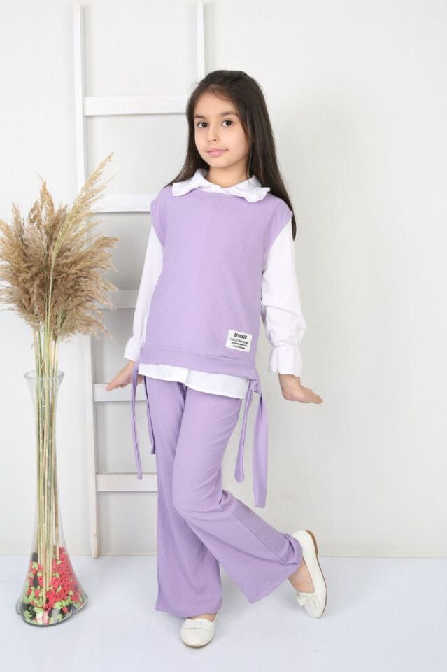 Zenit Kız Çocuk 3'lü Takım Bürümcük Kumaş Lila - 6 Yaş