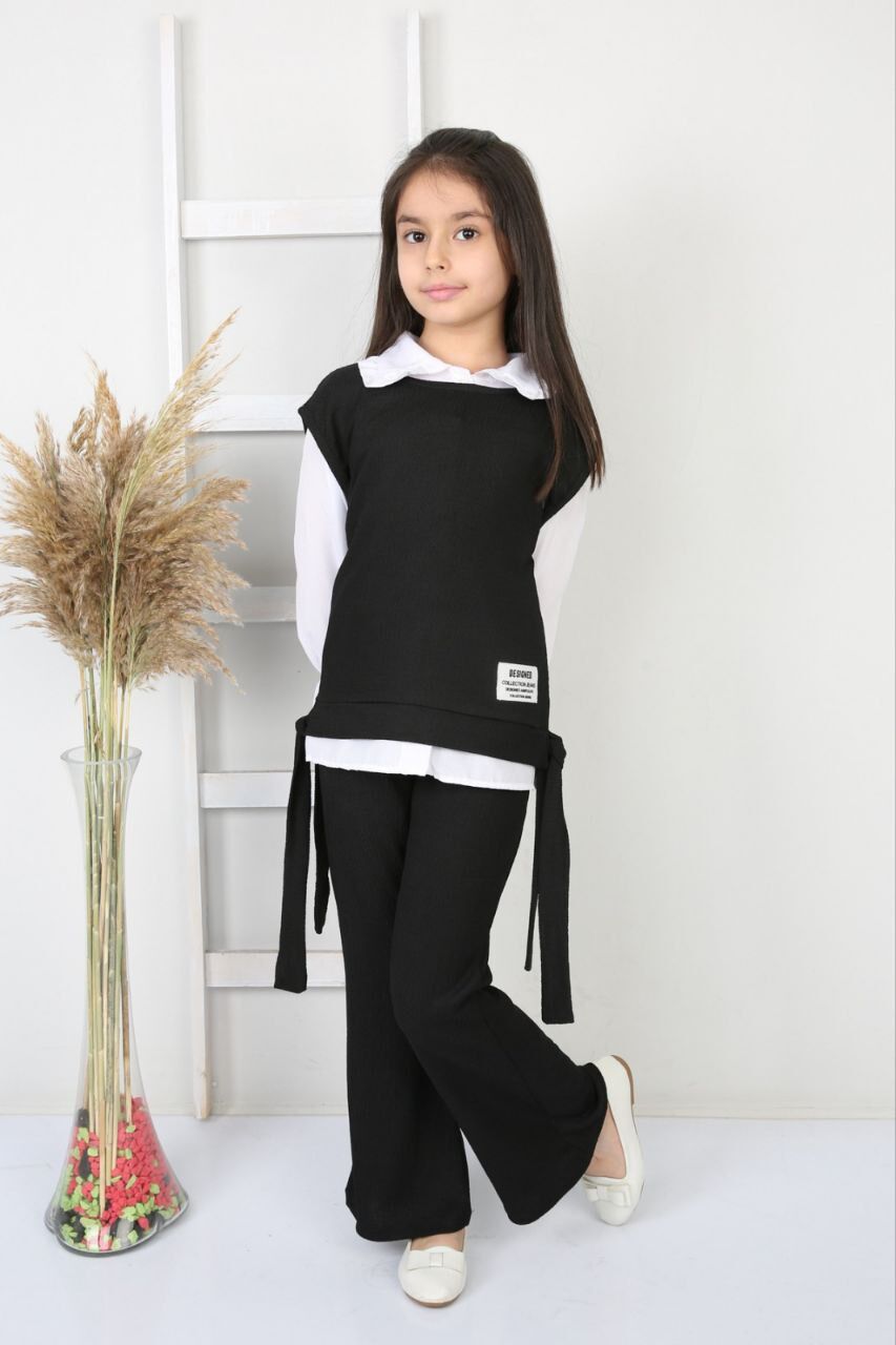 Zenit Kız Çocuk 3'lü Takım Bürümcük Kumaş Siyah - 8 Yaş