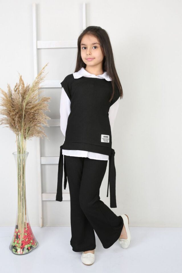 Zenit Kız Çocuk 3'lü Takım Bürümcük Kumaş Siyah - 8 Yaş