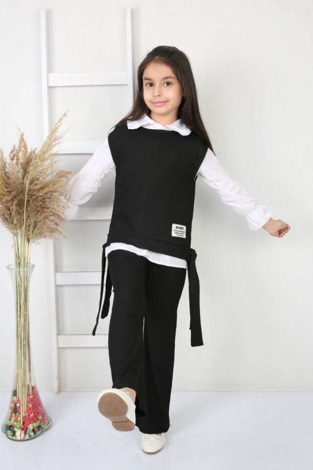 Zenit Kız Çocuk 3'lü Takım Bürümcük Kumaş Siyah - 8 Yaş