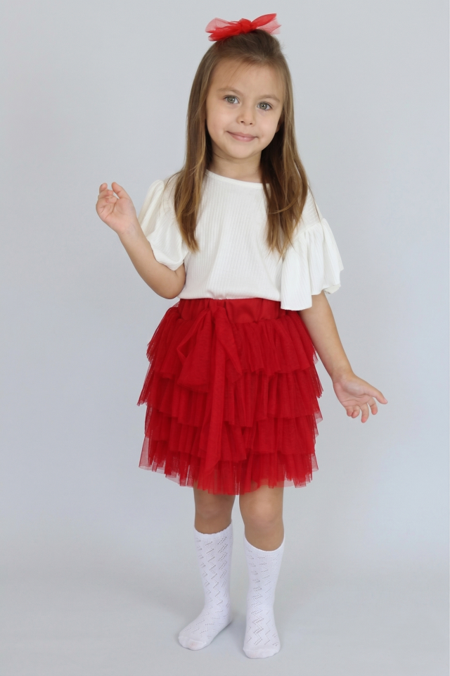 Rovi Kız Çocuk Tütü Etek 2'li Takım Kırmızı - 8-9 yaş