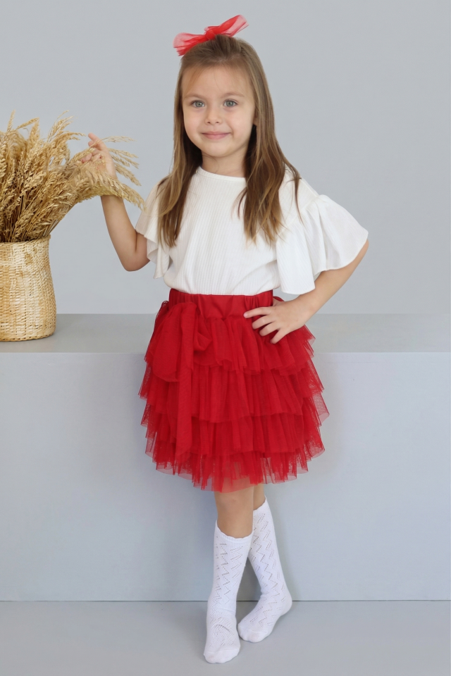 Rovi Kız Çocuk Tütü Etek 2'li Takım Kırmızı - 9-10 yaş