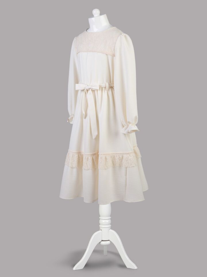 %100 Pamuk Keten Kumaş Dantelli Elbise