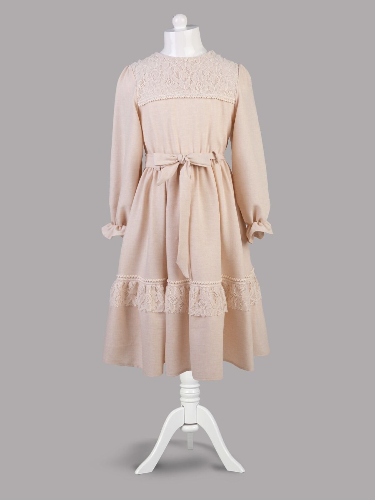 %100 Pamuk Keten Kumaş Dantelli Elbise