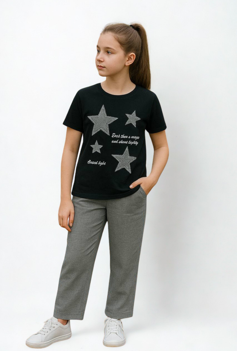 Rina Kız Çocuk 2'li Takım Keten Kumaş Gri - 11-12 yaş