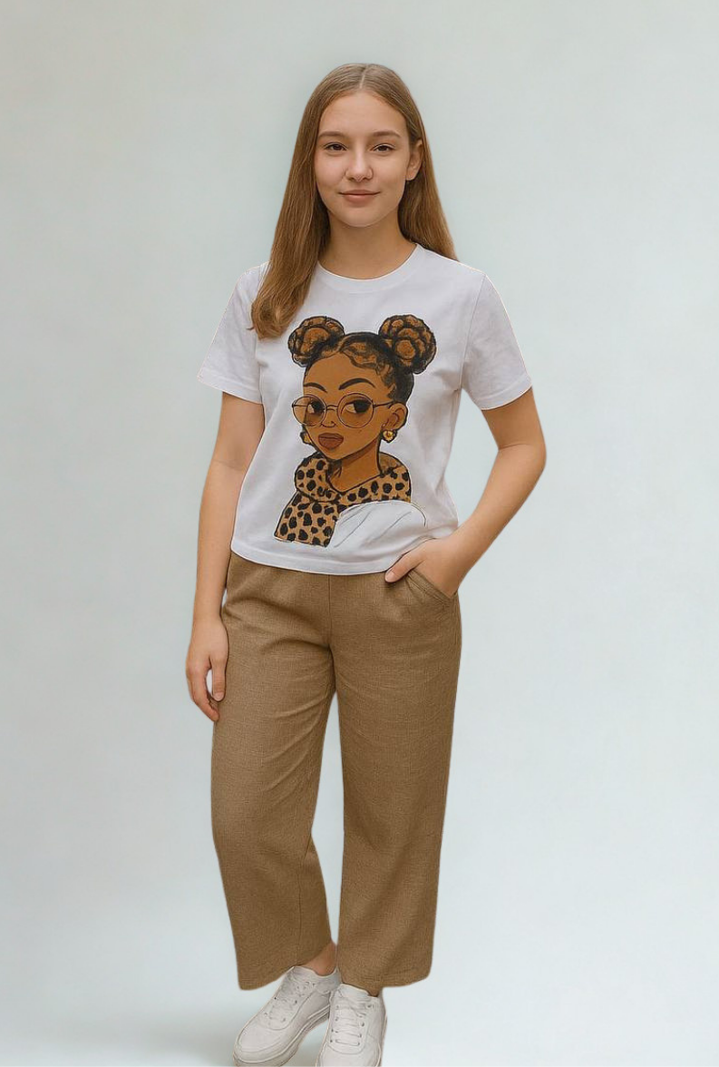 Lena Kız Çocuk 2’li Takım Keten Kumaş Kahverengi - 13-14 yaş