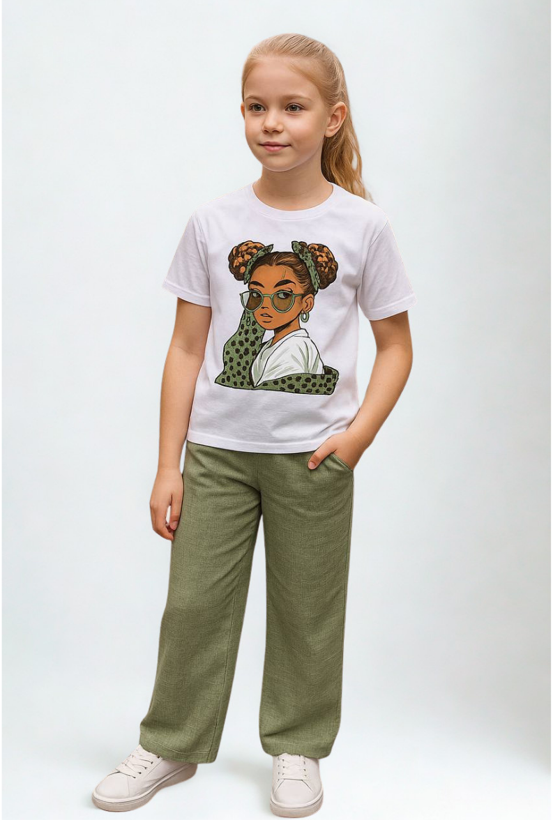 Lena Kız Çocuk 2’li Takım Keten Kumaş Yeşil - 13-14 yaş