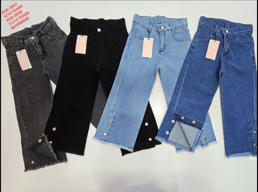 KIZ ÇOCUK PAÇA DETAYLI KOT  PANTOLON Siyah - 12 Yaş