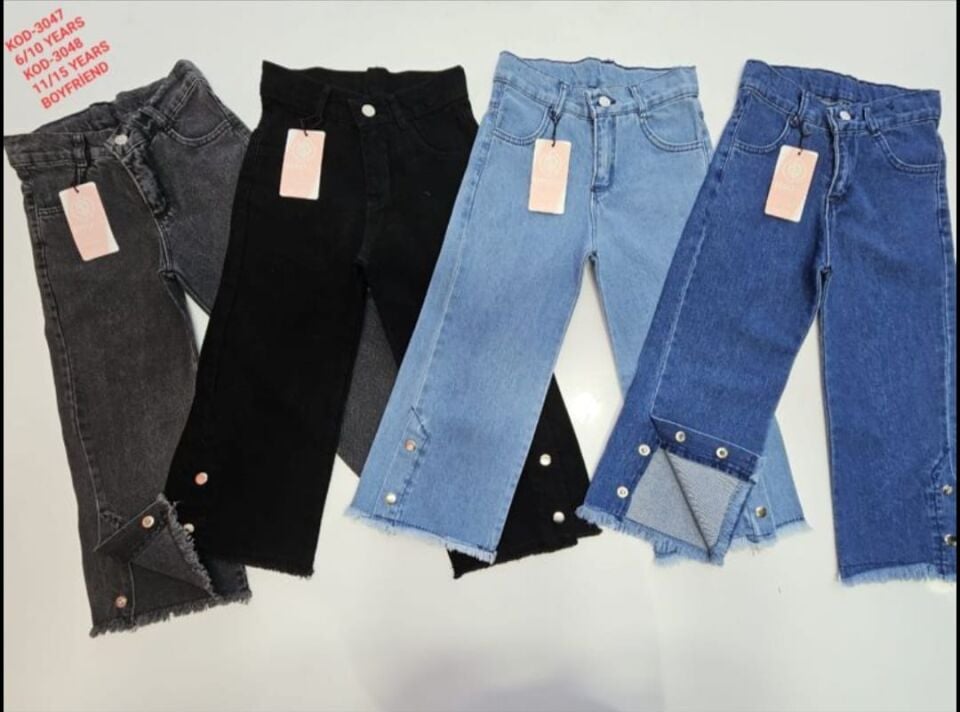 KIZ ÇOCUK PAÇA DETAYLI KOT  PANTOLON Siyah - 12 Yaş