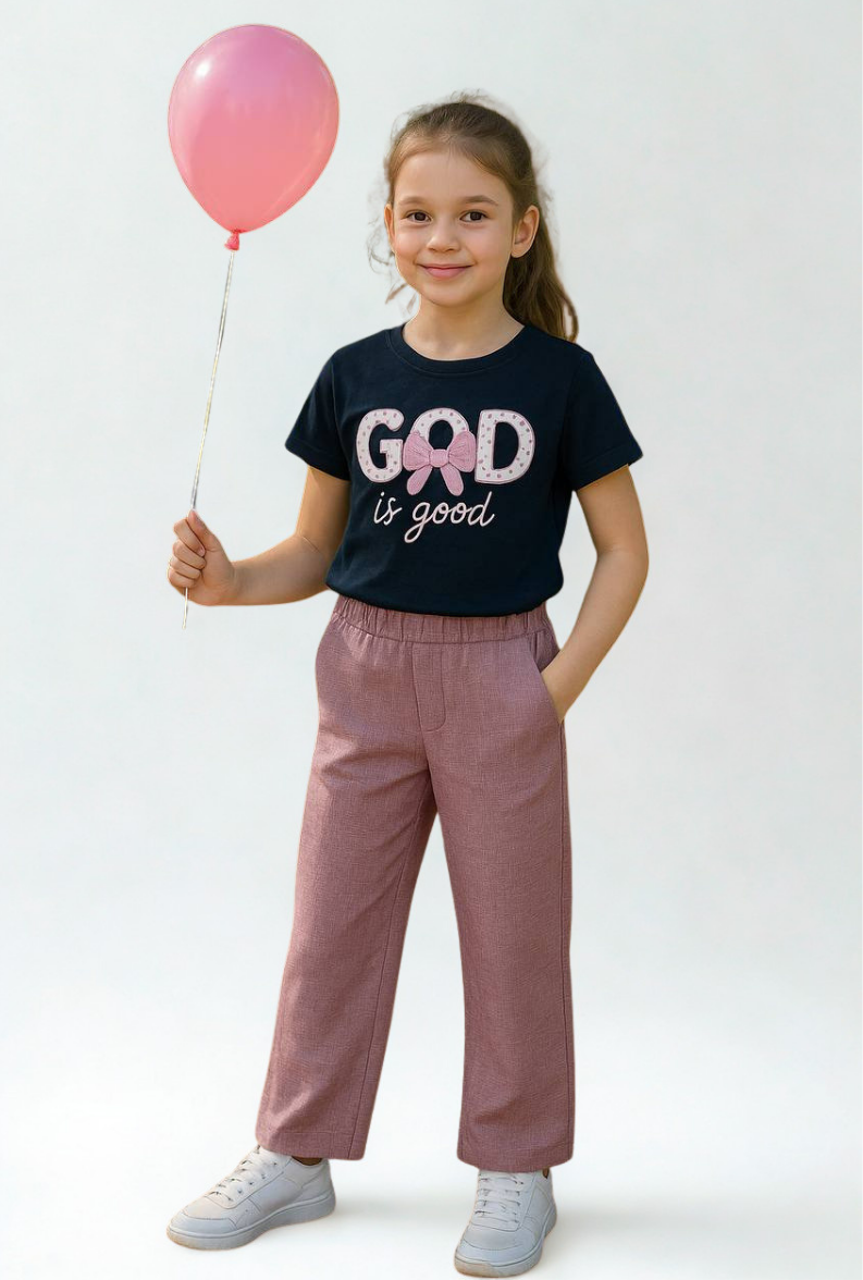 Mira Kız Çocuk 2’li Takım Keten Kumaş Pembe - 9-10 yaş