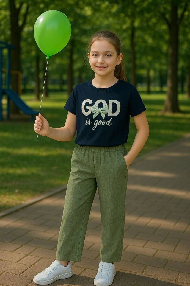 Mira Kız Çocuk 2’li Takım Keten Kumaş Yeşil - 11-12 yaş