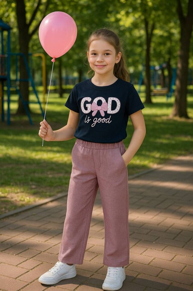 Mira Kız Çocuk 2’li Takım Keten Kumaş Pembe - 13-14 yaş