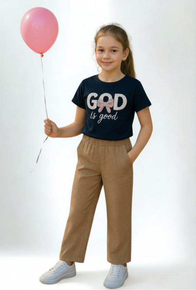 Mira Kız Çocuk 2’li Takım Keten Kumaş Kahverengi - 13-14 yaş