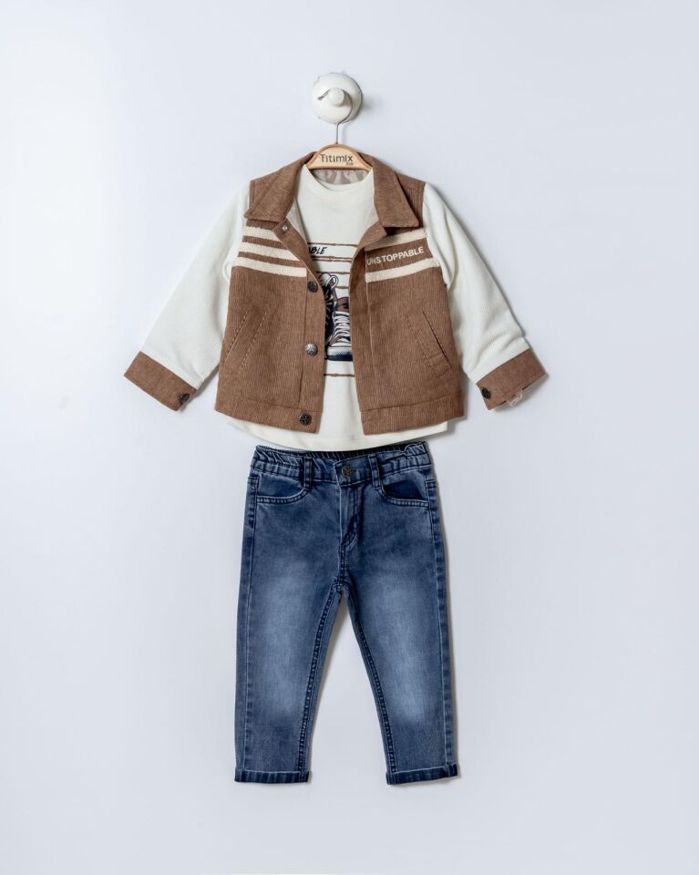 Kadife Ceketli Üçlü Set