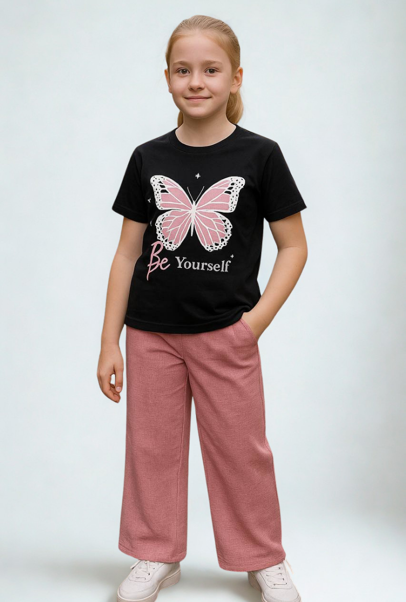 Sera Kız Çocuk 2’li Takım Keten Kumaş Pembe - 13-14 yaş