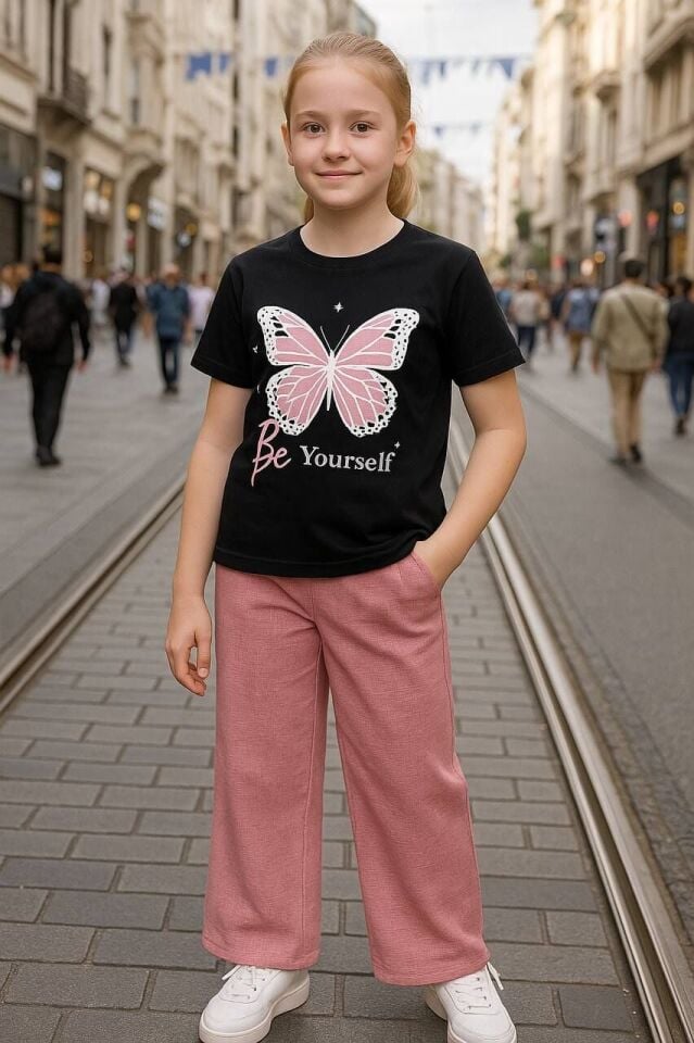 Sera Kız Çocuk 2’li Takım Keten Kumaş Pembe - 13-14 yaş