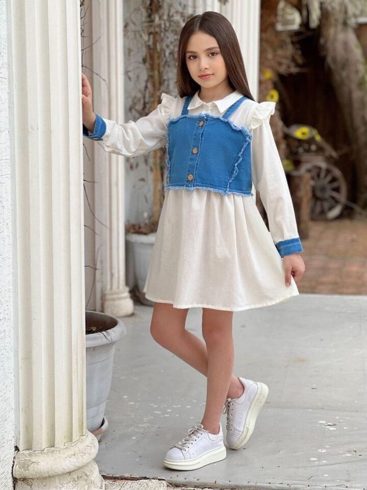 KIZ ÇOCUK KOT YELEKLİ ELBİSE