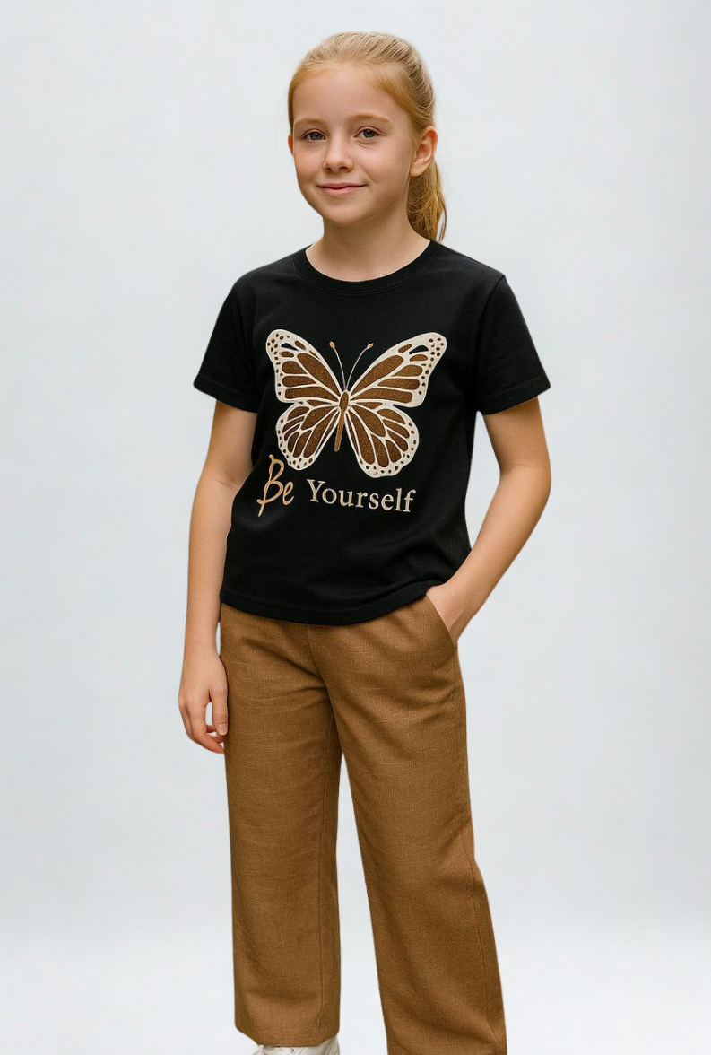 Sera Kız Çocuk 2’li Takım Keten Kumaş Kahverengi - 13-14 yaş