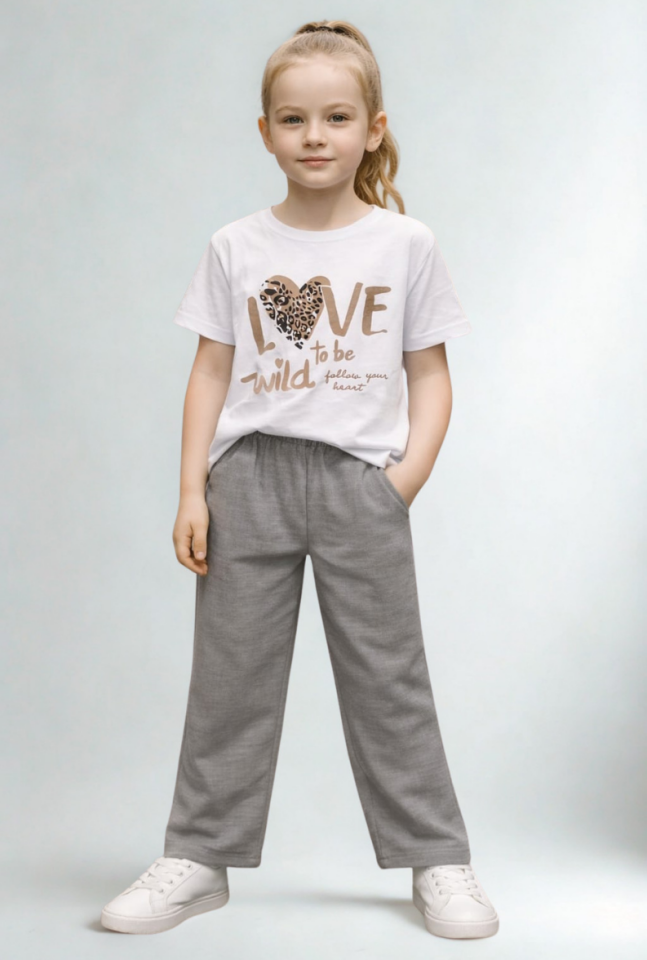 Tina Kız Çocuk 2’li Takım Keten Kumaş Gri - 9-10 yaş