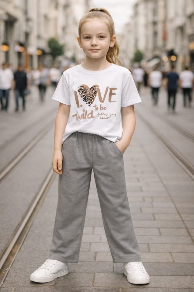 Tina Kız Çocuk 2’li Takım Keten Kumaş Gri - 9-10 yaş