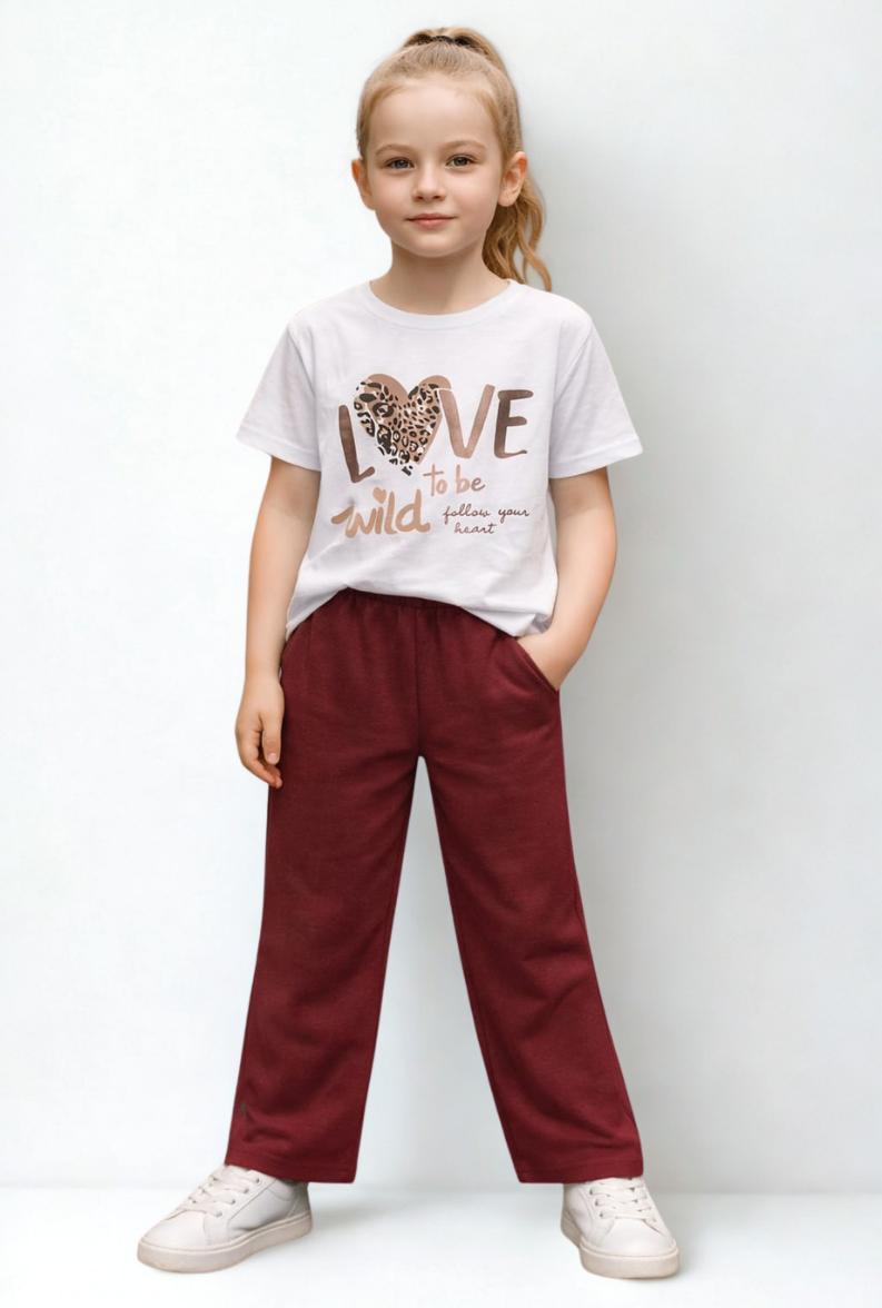 Tina Kız Çocuk 2’li Takım Keten Kumaş Bordo - 9-10 yaş