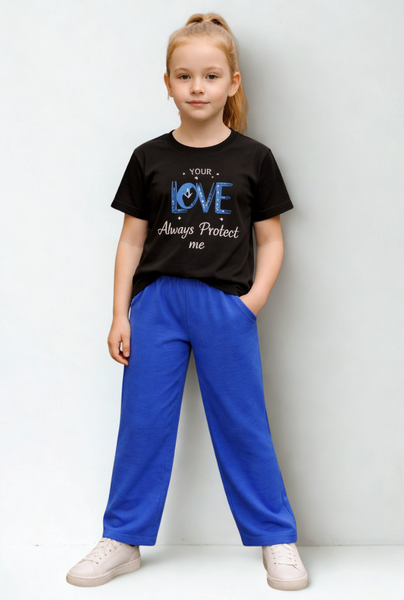 Tina Kız Çocuk 2’li Takım Keten Kumaş Mavi - 11-12 yaş