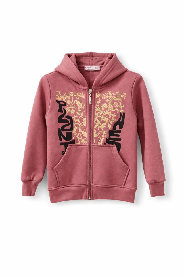 KIZ ÇOCUK ÜÇ İPLİK ŞORDONLU  KAPÜŞONLU FERMUARLI SWEATSHİRT