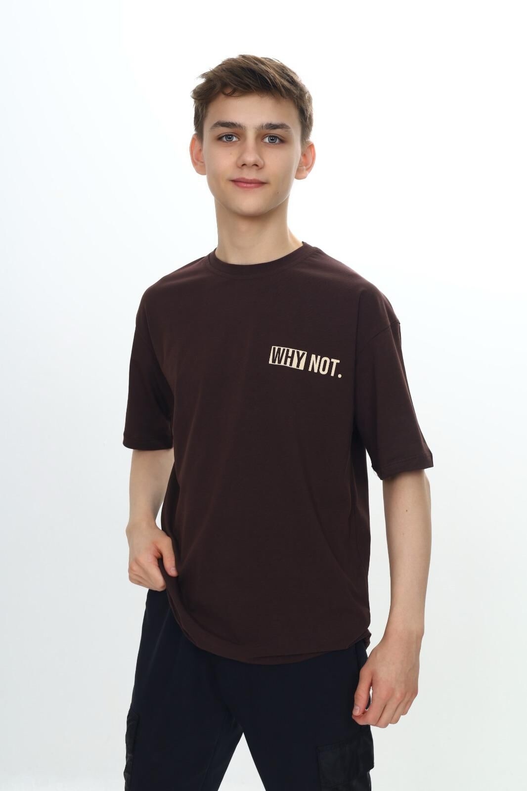 Mevan Unisex Oversize T-Shirt 10 Yaş - Kahverengi