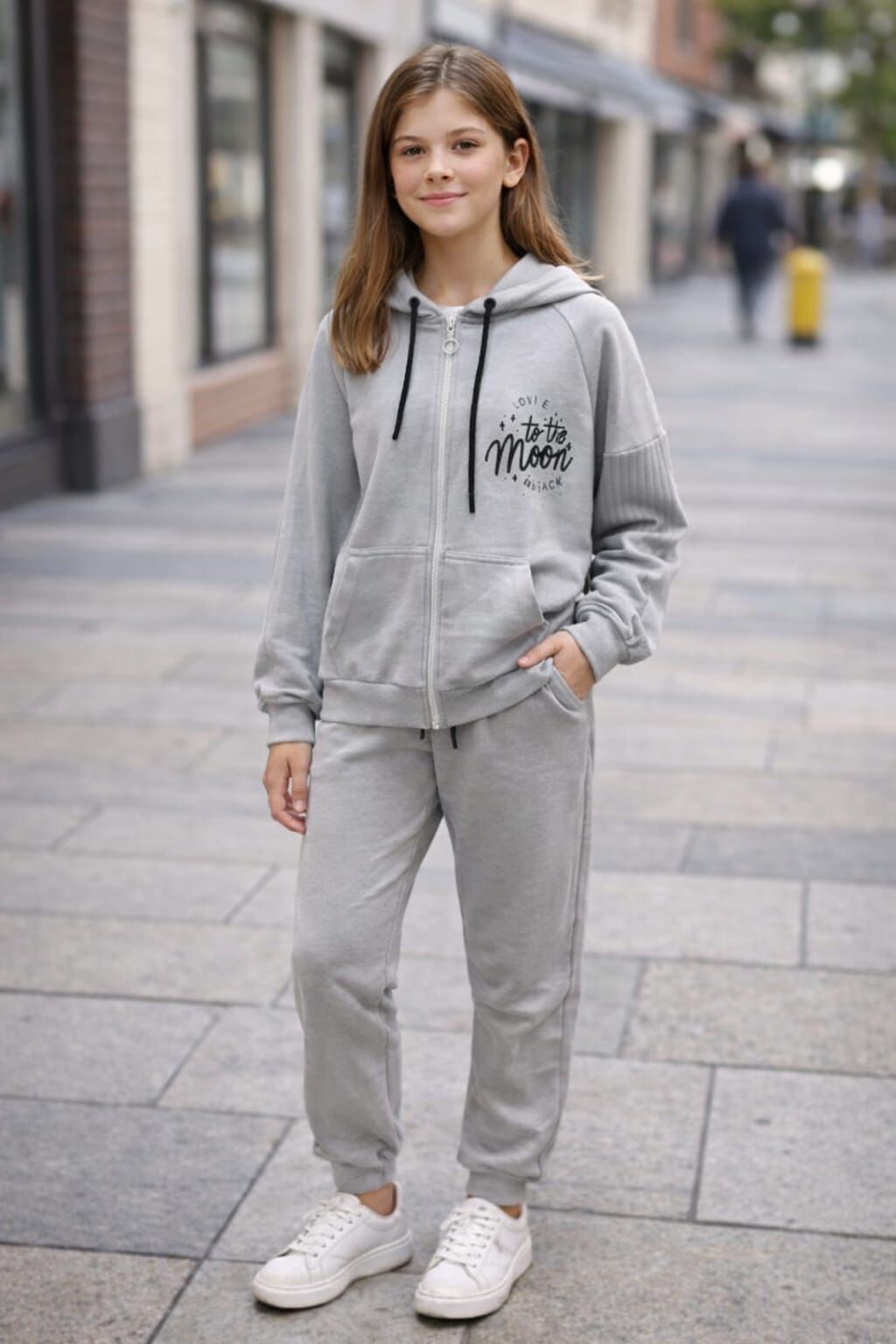 KIZ ÇOCUK EŞOFMAN TAKIMI KAPÜŞONLU FERMUARLI SPOR TAKIM