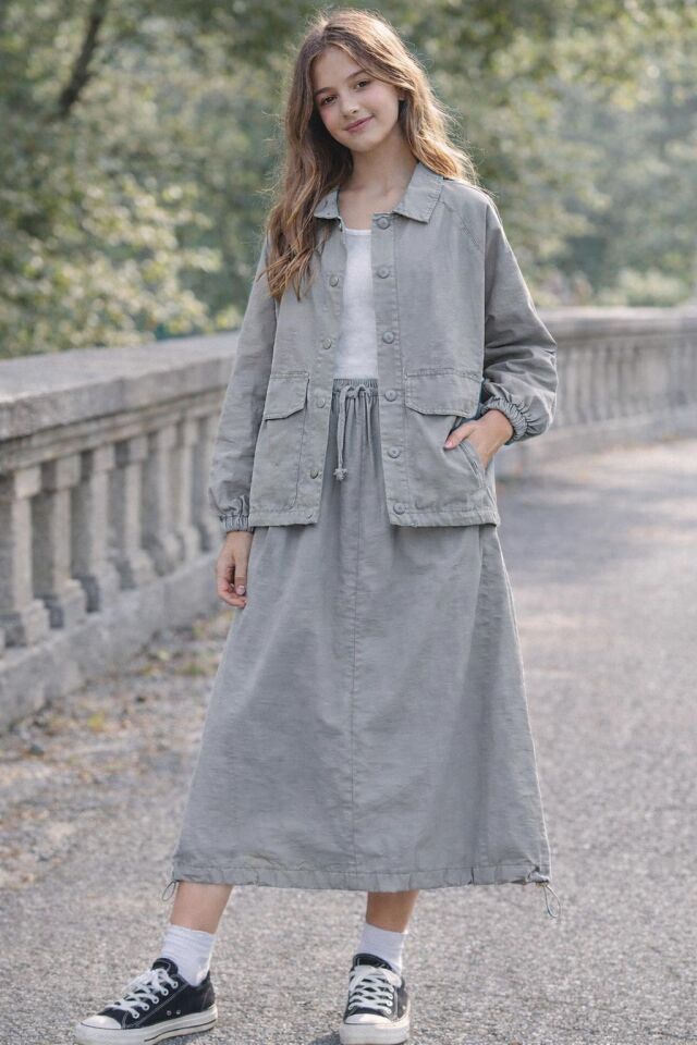 KIZ ÇOCUK ETEKLİ PARAŞUT KUMAŞ 2'Lİ TAKIM Yeşil - 9 Yaş