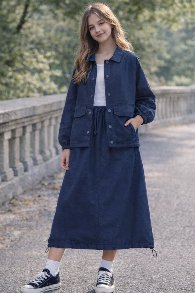 KIZ ÇOCUK ETEKLİ PARAŞUT KUMAŞ 2'Lİ TAKIM Yeşil - 9 Yaş