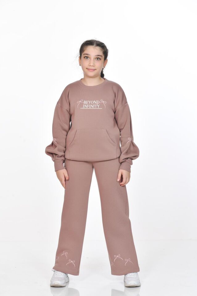 Üç İplik Şardonlu %100 Pamuk Kumaş  Fiyonklu Takım