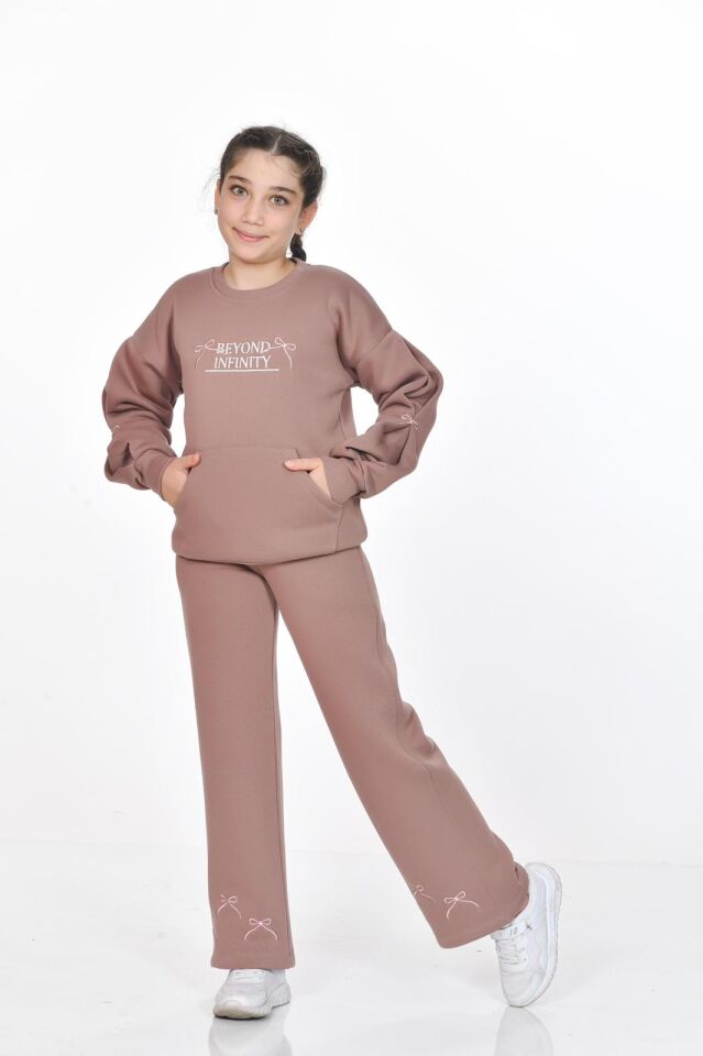 Üç İplik Şardonlu %100 Pamuk Kumaş  Fiyonklu Takım