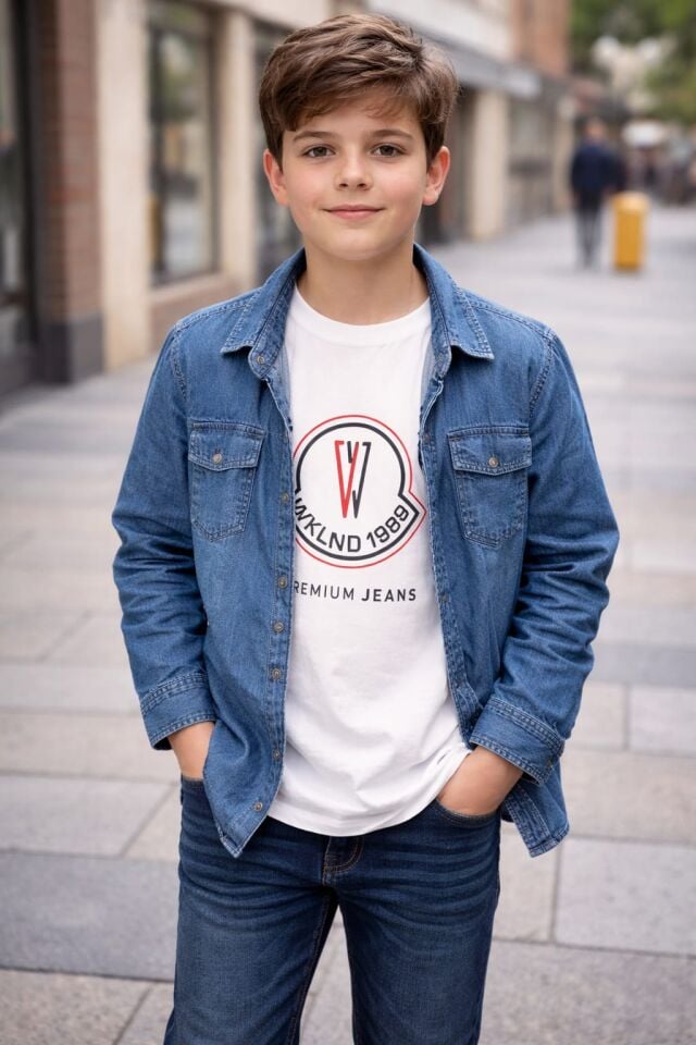 ERKEK ÇOCUK KOT GÖMLEK VE  BASKILI TİŞÖRT 2'Lİ TAKIM