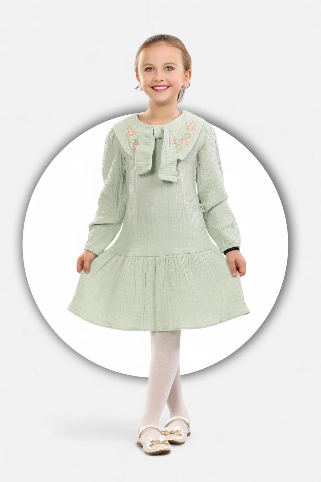 Müslin Çiçek İşlemeli Elbise